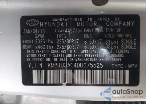 2013 Hyundai Tucson Gls from USA, damaged, VIN KM8JU3AC4DU675525